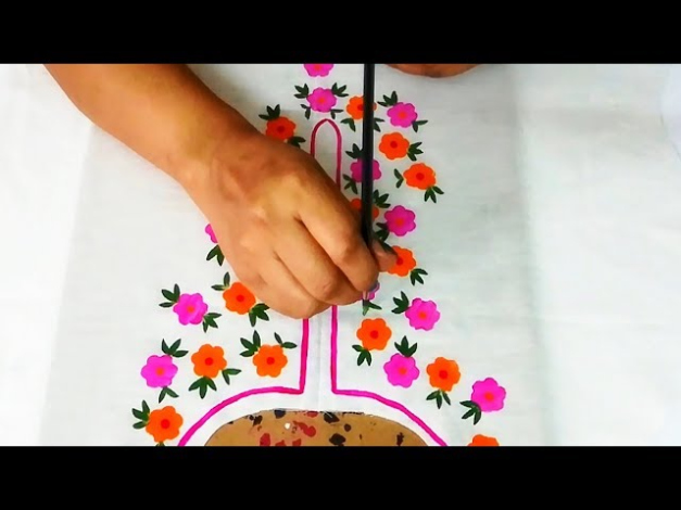 DIY : Designer Kurti using Home made Stamps  Easy Free Hand