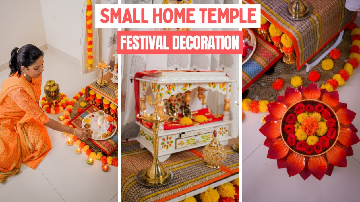 Small Home Temple Festival Decor Ideas  Renter- Friendly Home Mandir  Diwali Decoration